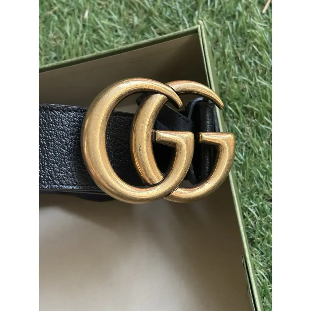 GUCCI Men's GG leather belt with Double G buckle - Black - 48 - DJ20T